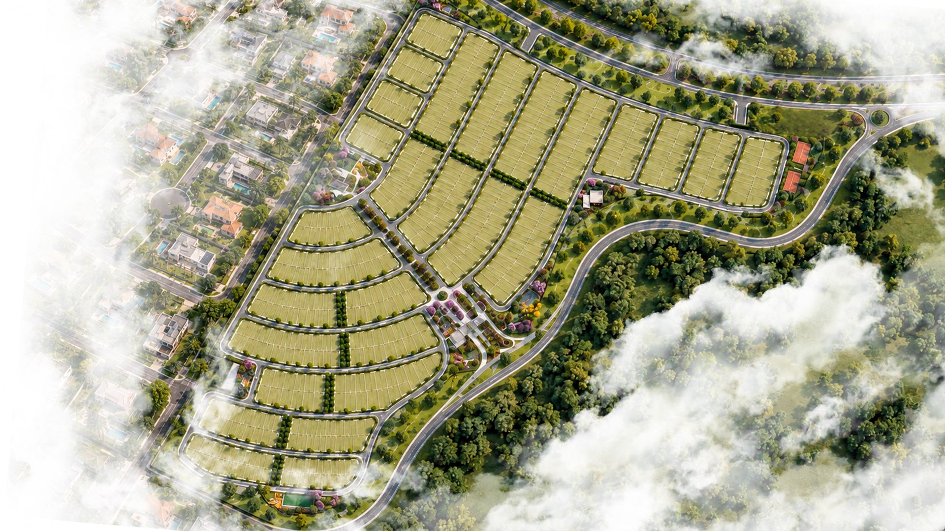 Vista aérea do masterplan do Jardins Genebra com os lotes